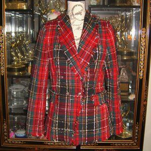RACHEL ZOE RED TARTAN PLAID DOUBLE BREASTED BLAZER JACKET S